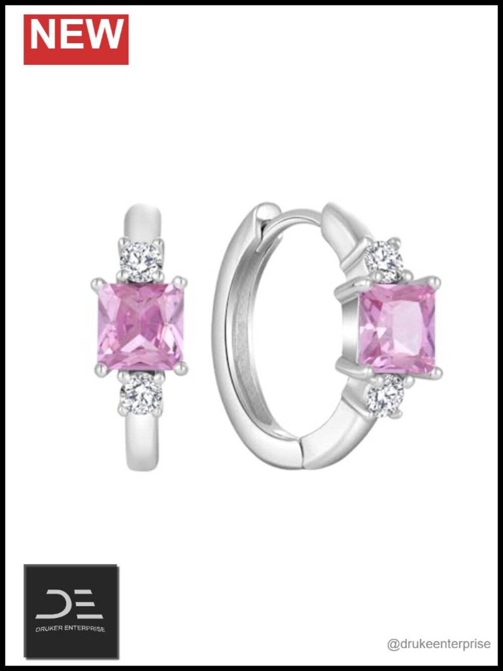 925 Sterling Silver Square Cut Birthstone Hoop Earrings 18K White Gold Plated